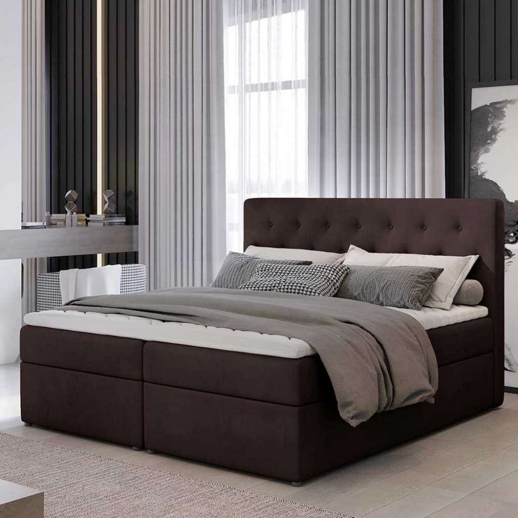 Bettgestell Doppelbett in Braun aus Samt