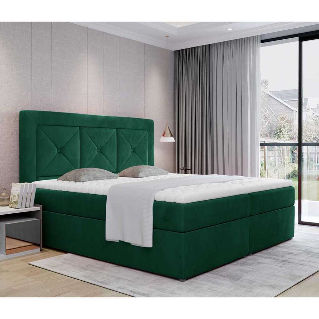 Polsterbett Bett in Dunkelgrün aus Samt