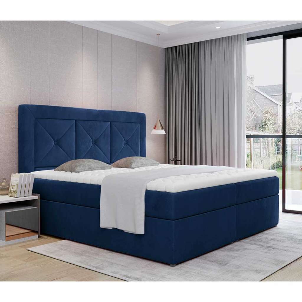 Polsterbett Doppelbett in Dunkelblau aus Samt