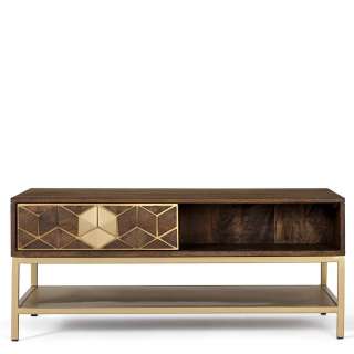 Couchtisch Sofatisch in Goldfarben mit Staufach
