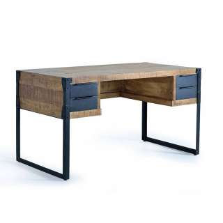 Schreibtisch Büroschreibtisch im Industry und Loft Stil aus Mangobaum Massivholz