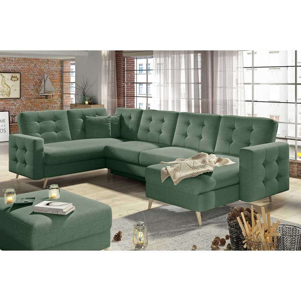 Ecksofa Wohnlandschaft in Grün mit Schlaffunktion