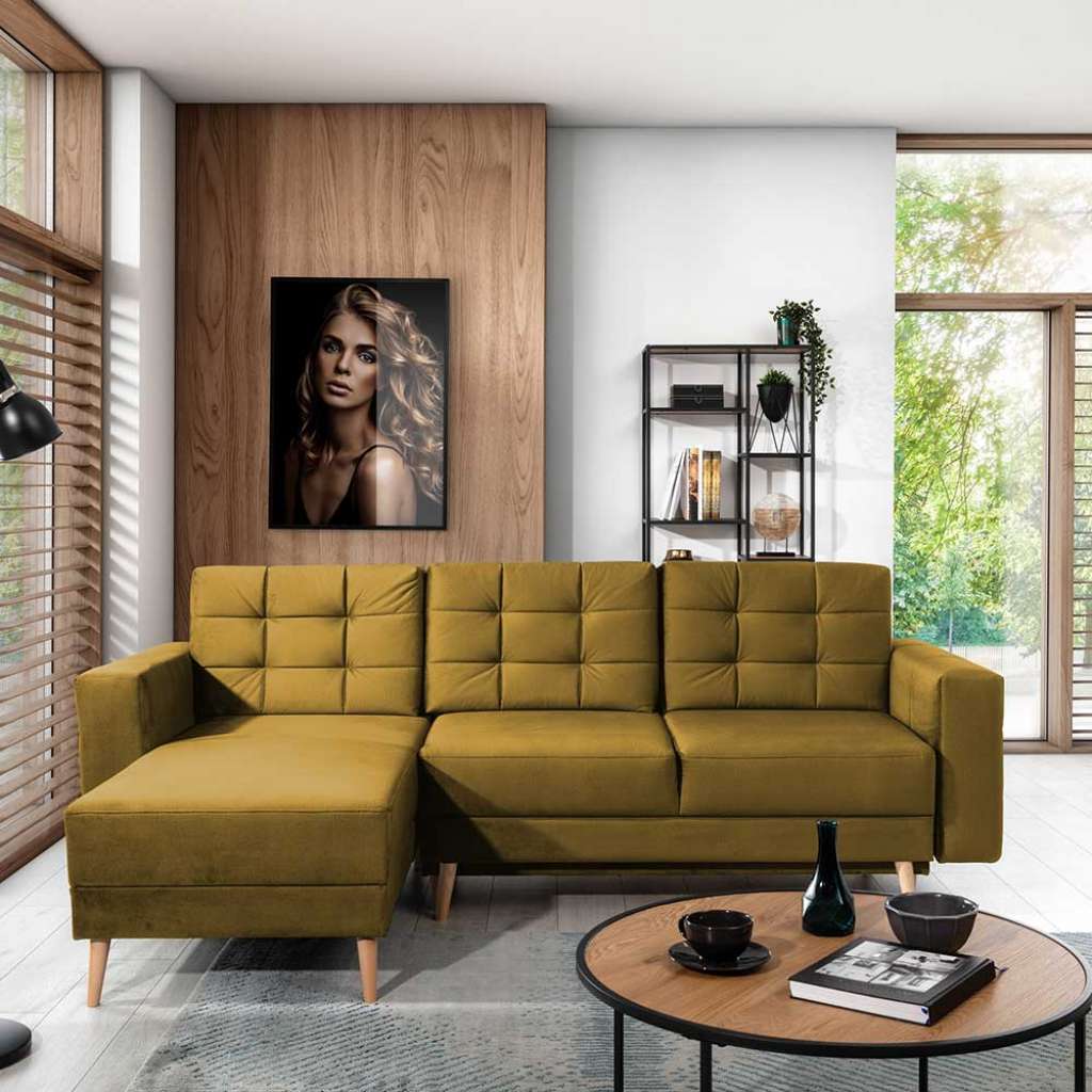 Ecksofa Sofaecke in Senfgelb aus Samt