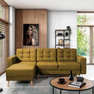Ecksofa Sofaecke in Senfgelb aus Samt