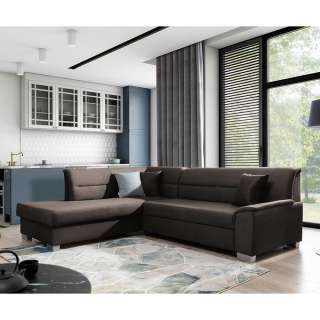 Ecksofa Schlafsofa in Dunkelbraun aus Textil
