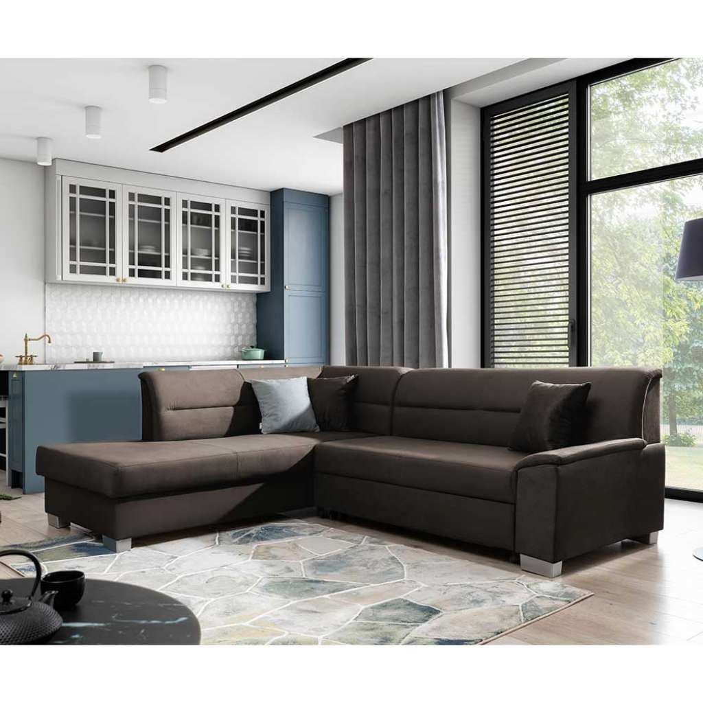 Ecksofa Schlafsofa in Dunkelbraun aus Textil