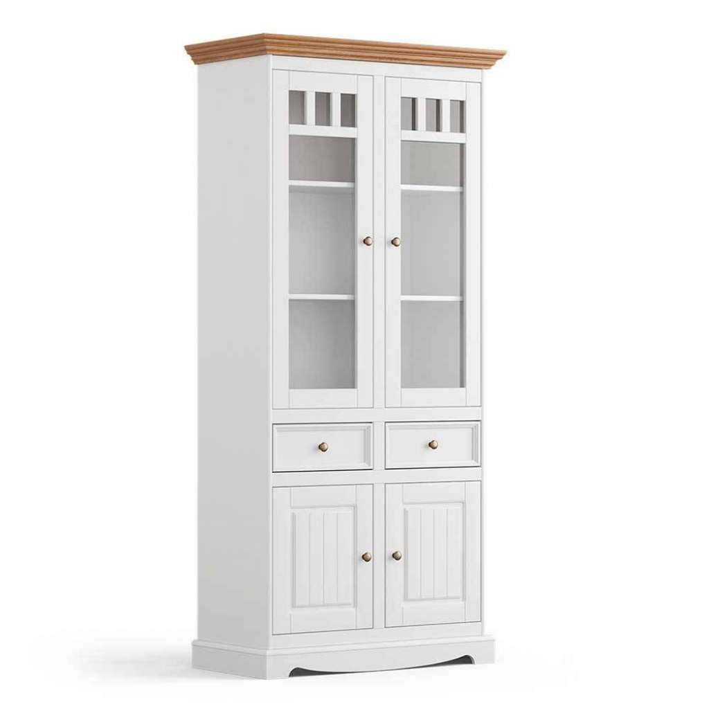 Vitrine Vitrinenschrank in Weiß mit Schubladen