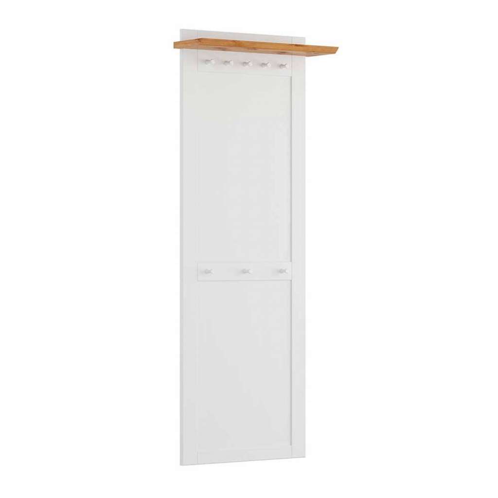 Wandgarderobe Garderobenpaneel in Weiß mit Hutablage aus Holz