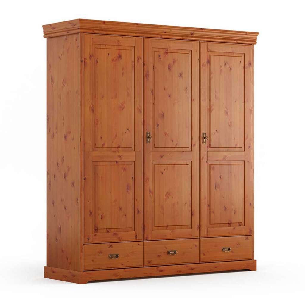 Holzkleiderschrank Schlafzimmerschrank mit drei Schubladen und Drehtüren