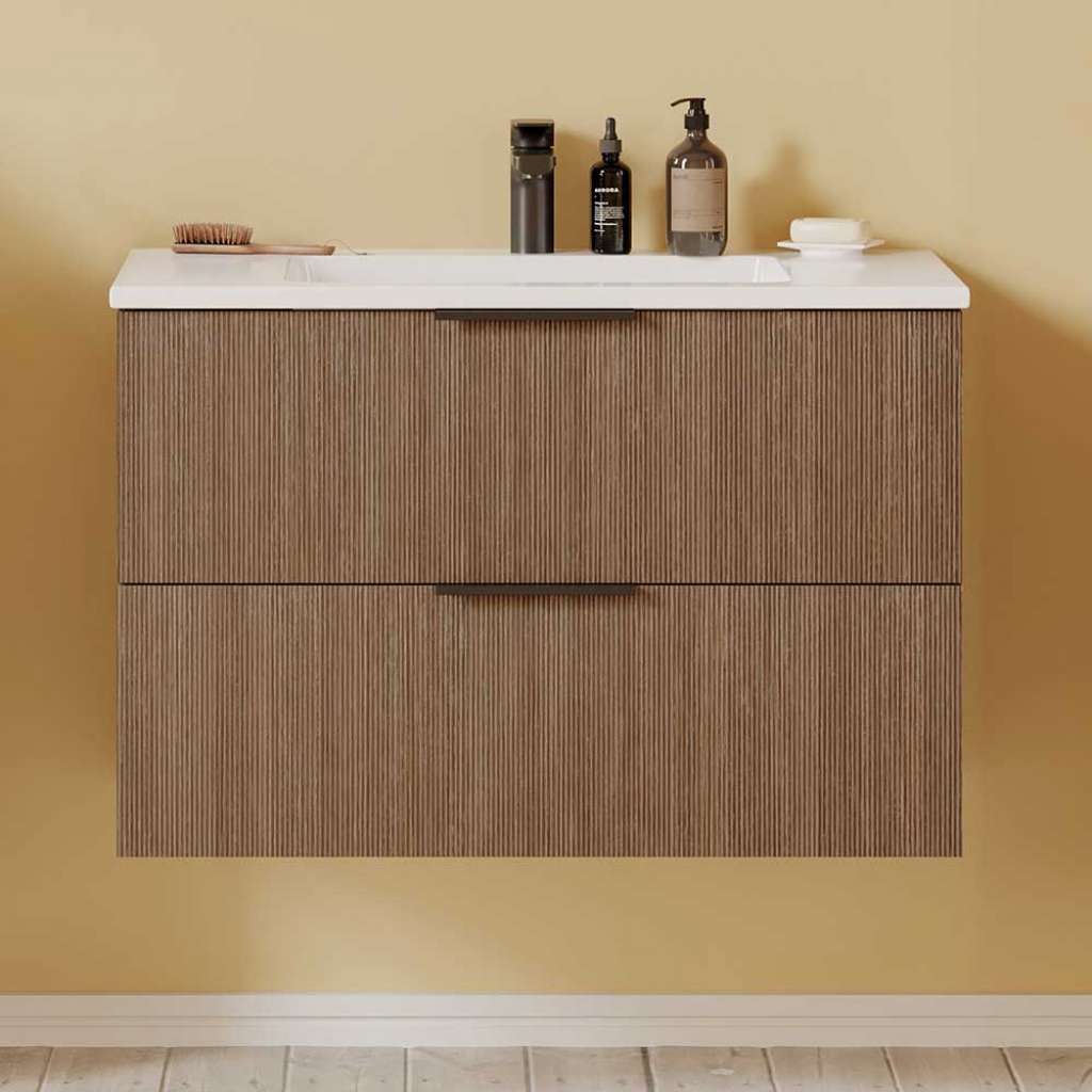 Waschbeckenunterschrank Waschtisch mit zwei Schubladen und Metallgriffen