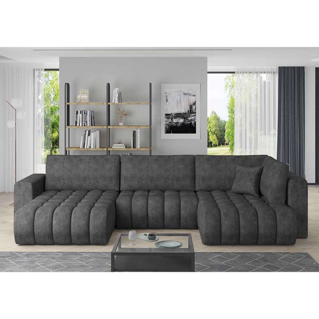 Couch Wohnlandschaft in Dunkelgrau aus Textil