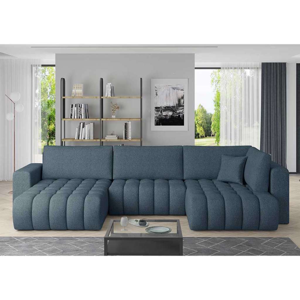 Sofa Wohnlandschaft in Blau mit aufwendigen Steppungen