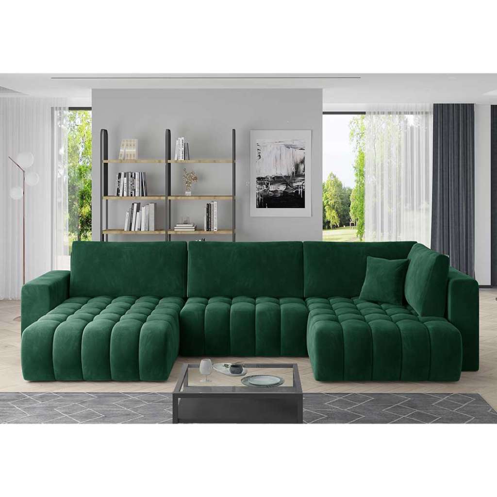 Sofa Couch mit aufwendigen Steppungen in Dunkelgrün