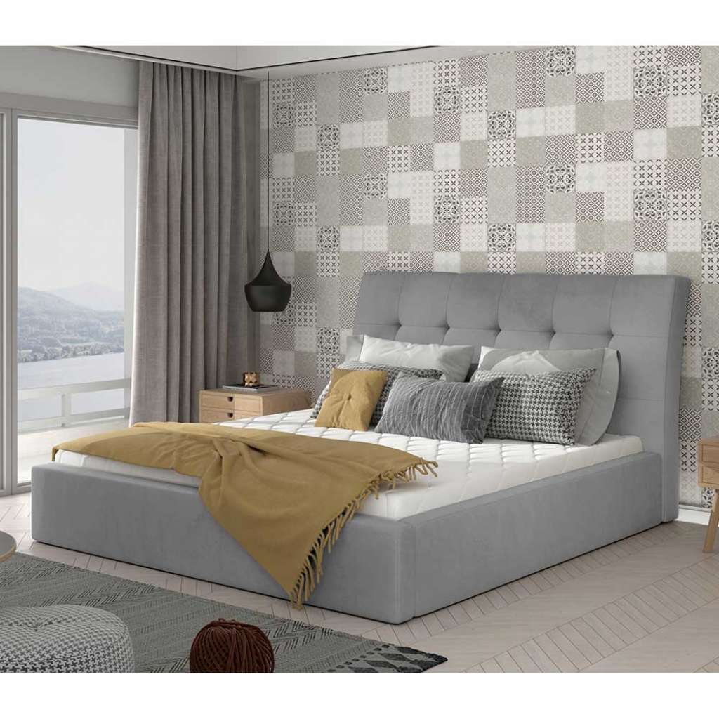 Doppelbett Polsterbett in Grau aus Samt