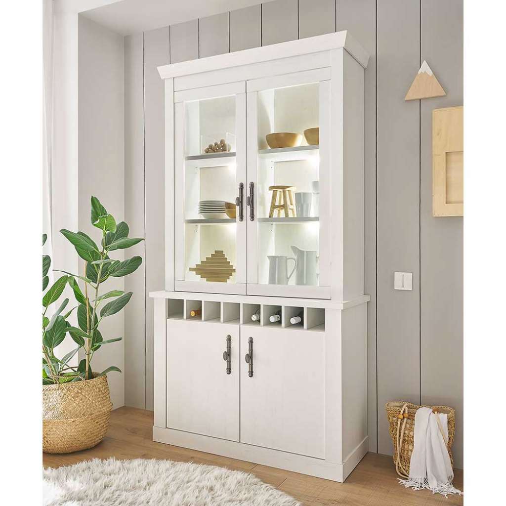 Buffetschrank Küchenbuffetschrank in Weiß mit Holzwerkstoff Oberfläche