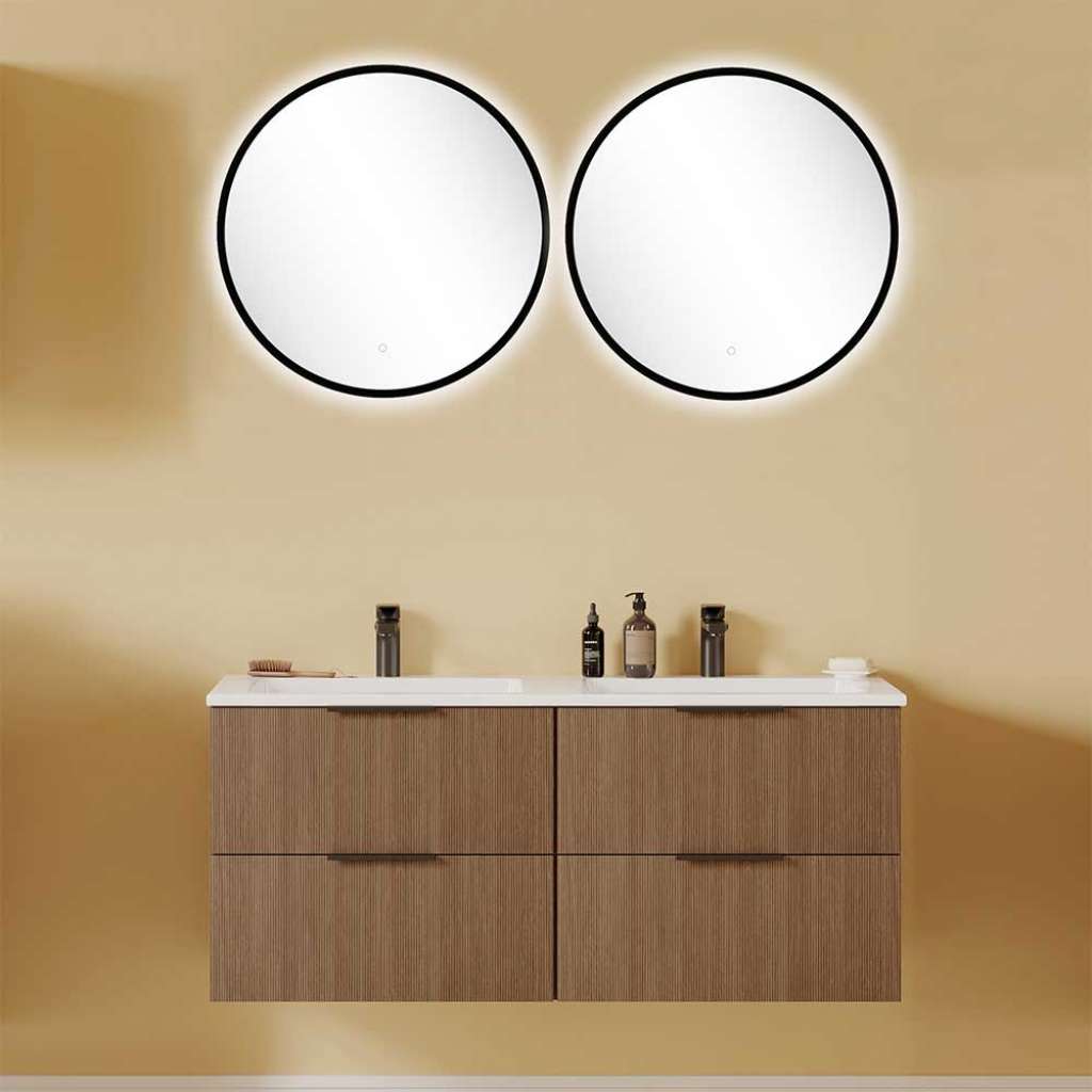 Waschplatz Set Badezimmermöbelset für die Wandmontage mit Holzwerkstoff Oberfläche (dreiteilig)