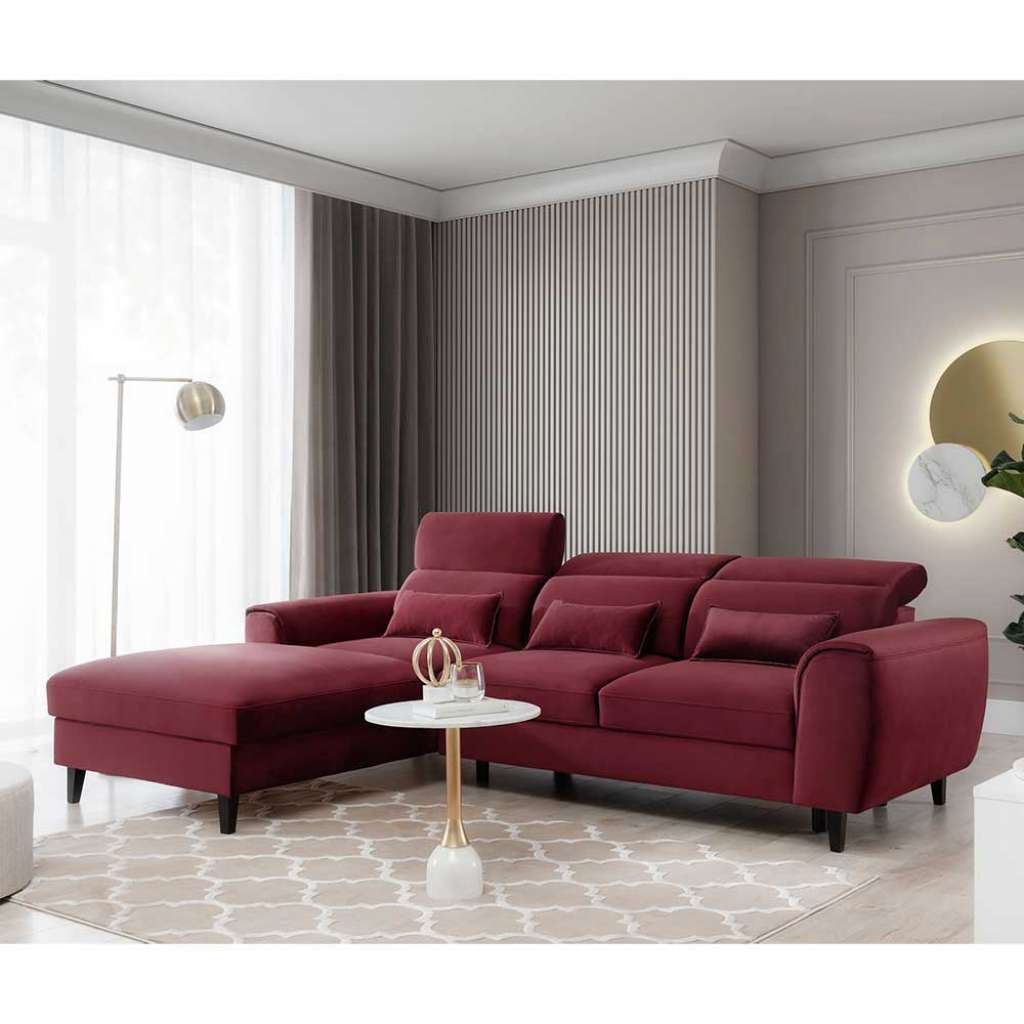 Ecksofa Sofa aus Samt in Bordeaux