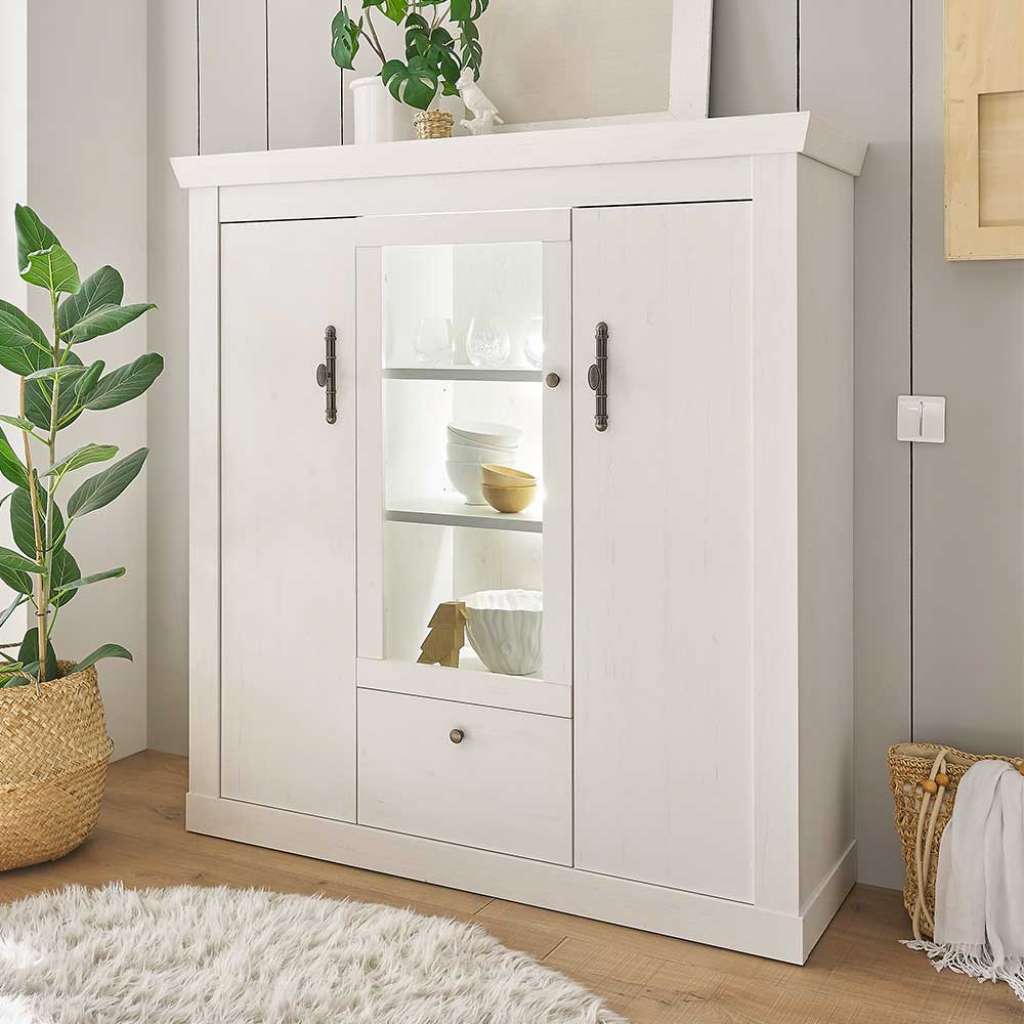 Wohnzimmerschrank Wohnzimmer Vitrinenschrank mit einer Schublade und Metallgriffen