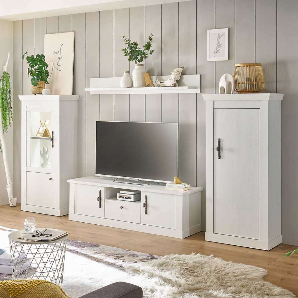 Wohnwand TV Wohnwand aus Holzwerkstoff mit Metallgriffen (vierteilig)