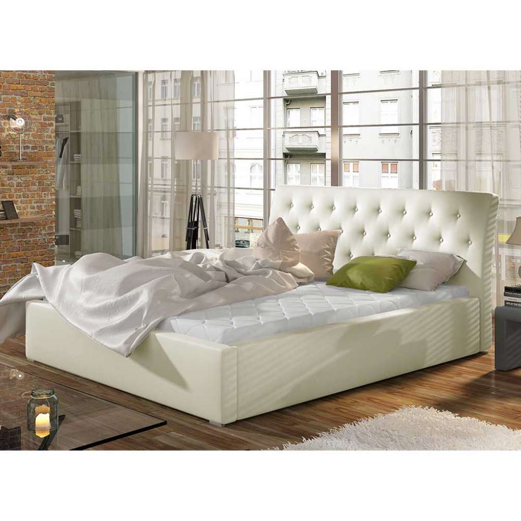 Polsterbett Doppelbett in Cremeweiß aus Kunstleder