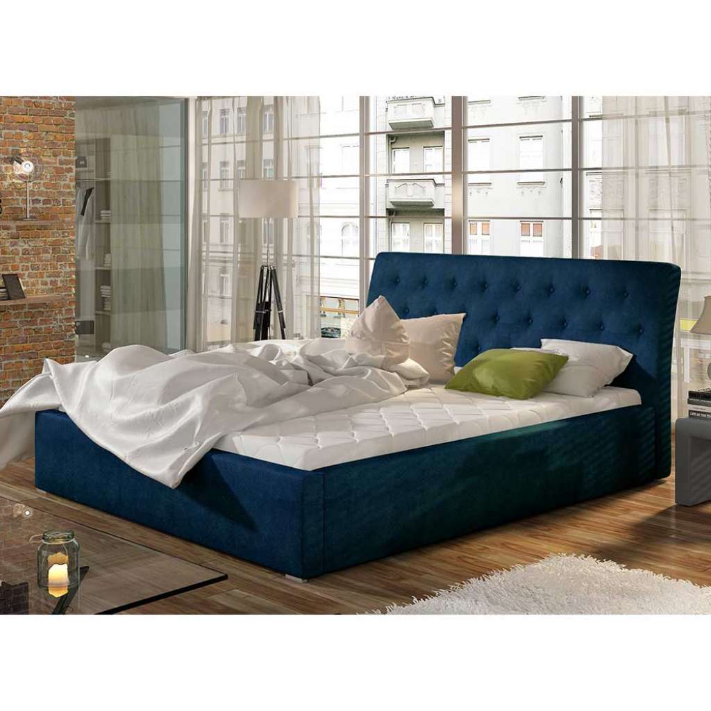 Bettgestell Doppelbettgestell aus Velours in Dunkelblau