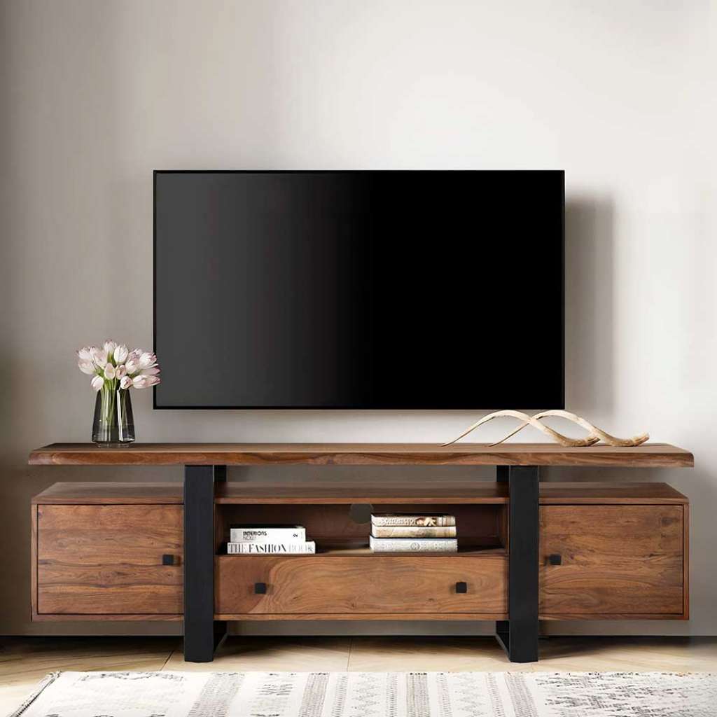 TV Board Fernsehtisch in Walnussfarben mit natürlicher Baumkante