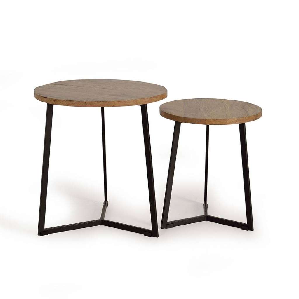 Couchtisch Beistelltisch aus Metall in Mangoholz Naturfarben (zweiteilig)