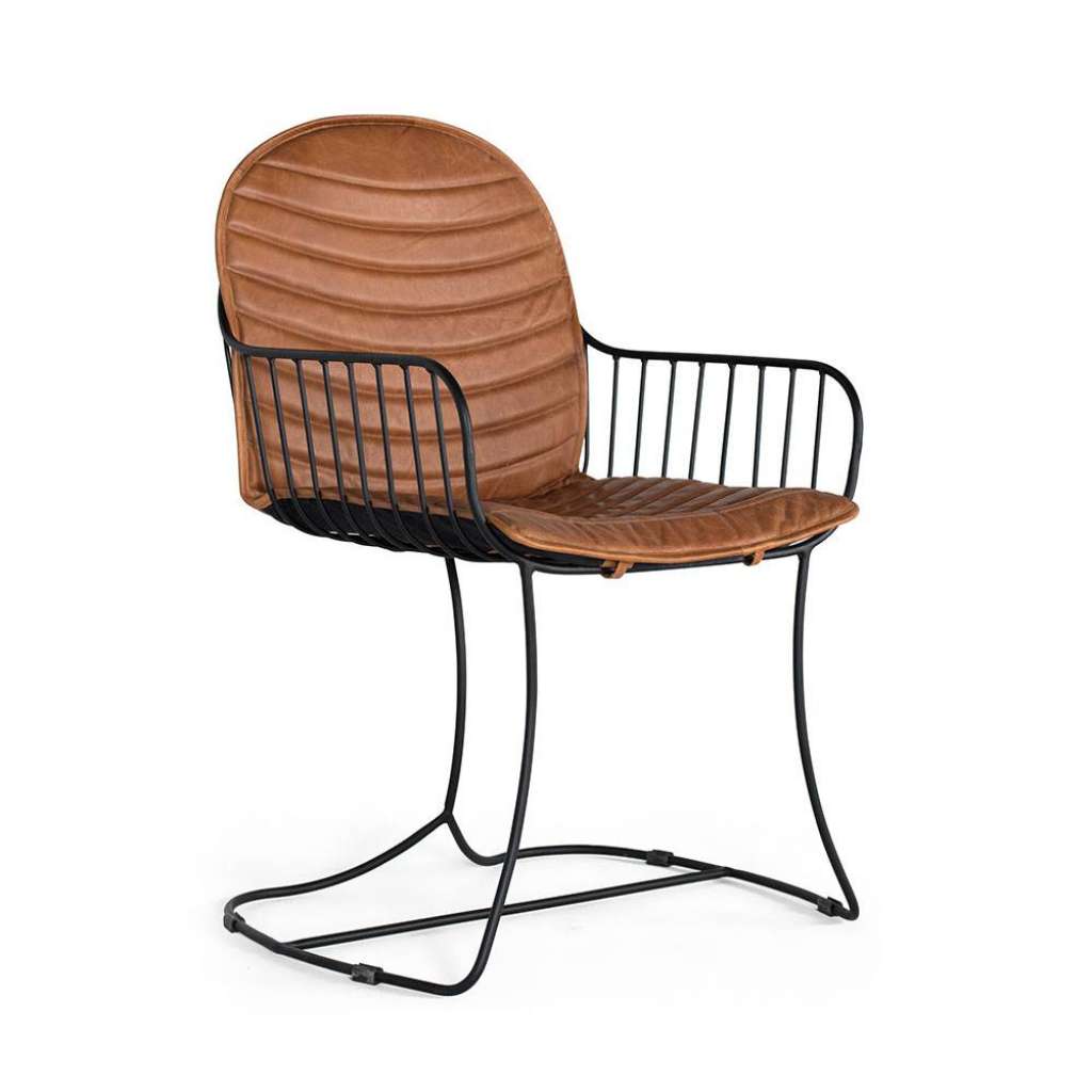 Armlehnstuhl Lederstuhl aus Metall mit Armlehnen (2er Set)