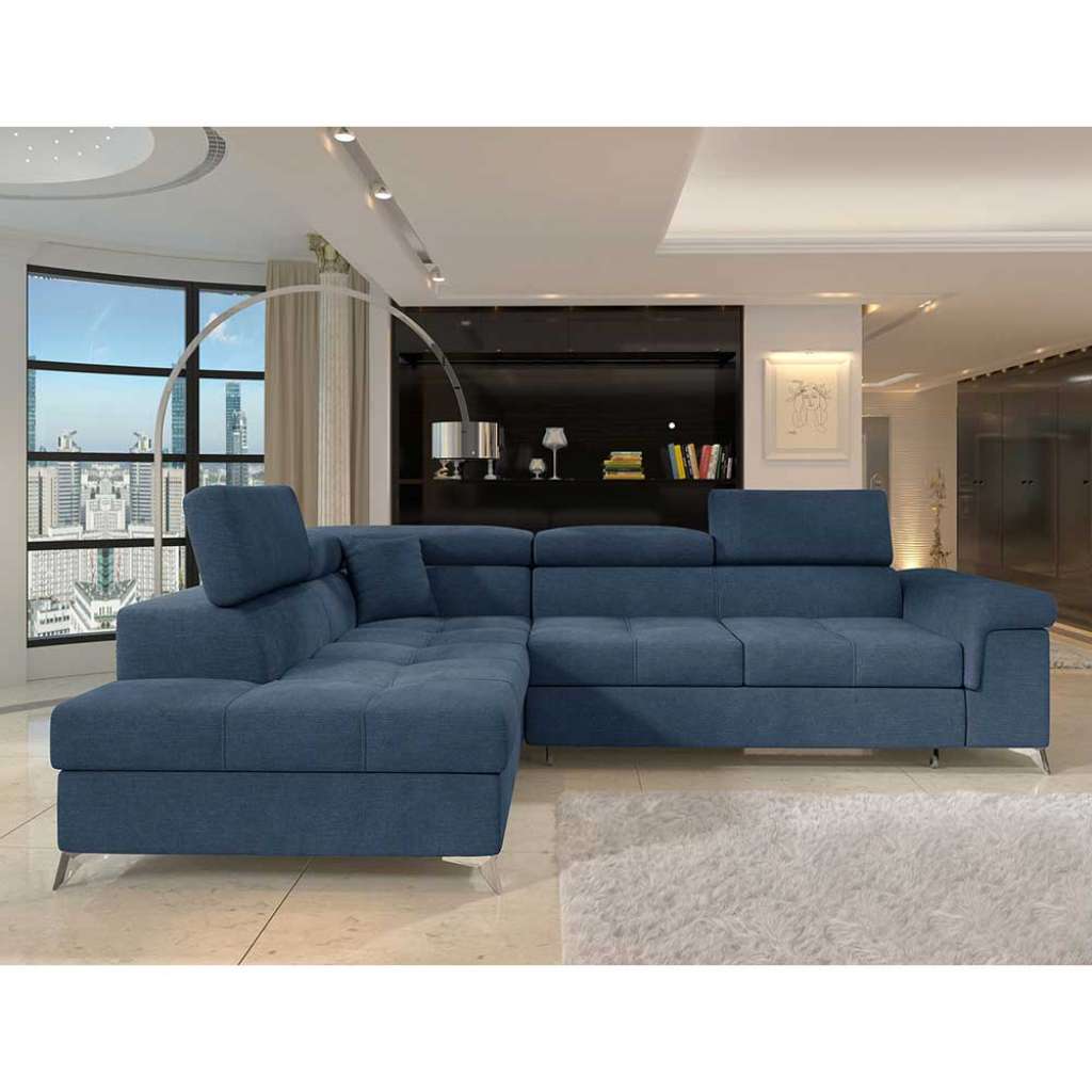 Ecksofa Polsterecke in Blau mit Armlehnen