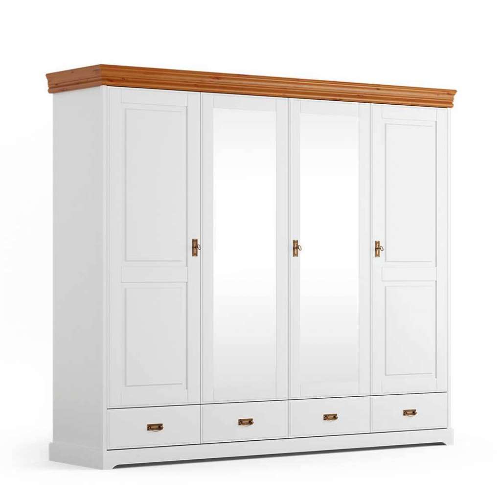 Schlafzimmerschrank Holzkleiderschrank mit Spiegel und Metallgriffen