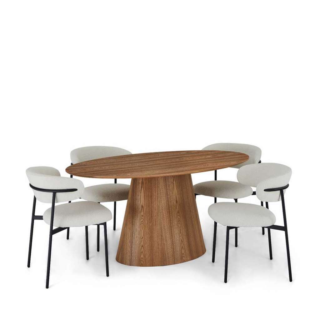 Essgruppe Tischgruppe in Eichefarben und Cremeweiß (fünfteilig)