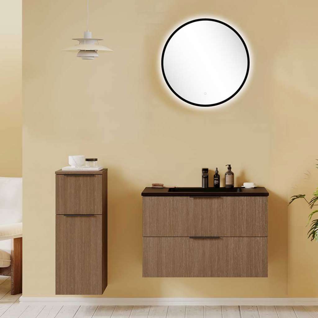 Badmöbelset Badezimmermöbel Set in Eiche dunkel mit Metallgriffen (dreiteilig)