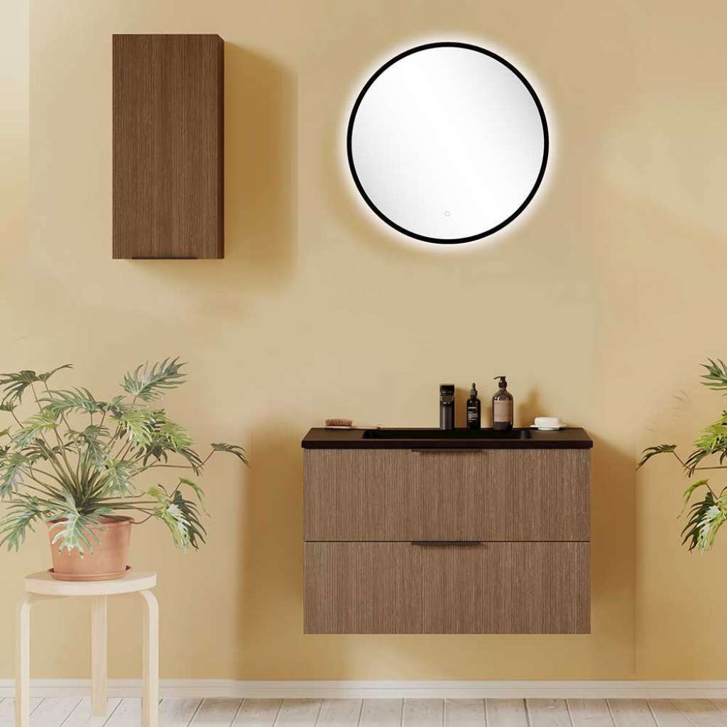 Waschplatz Set Badmöbelset aus Holzwerkstoff mit Metallgriffen (dreiteilig)