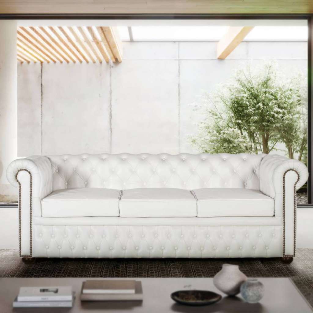 Chesterfield Sofa Ledercouch aus Echtleder mit Knöpfen verziert