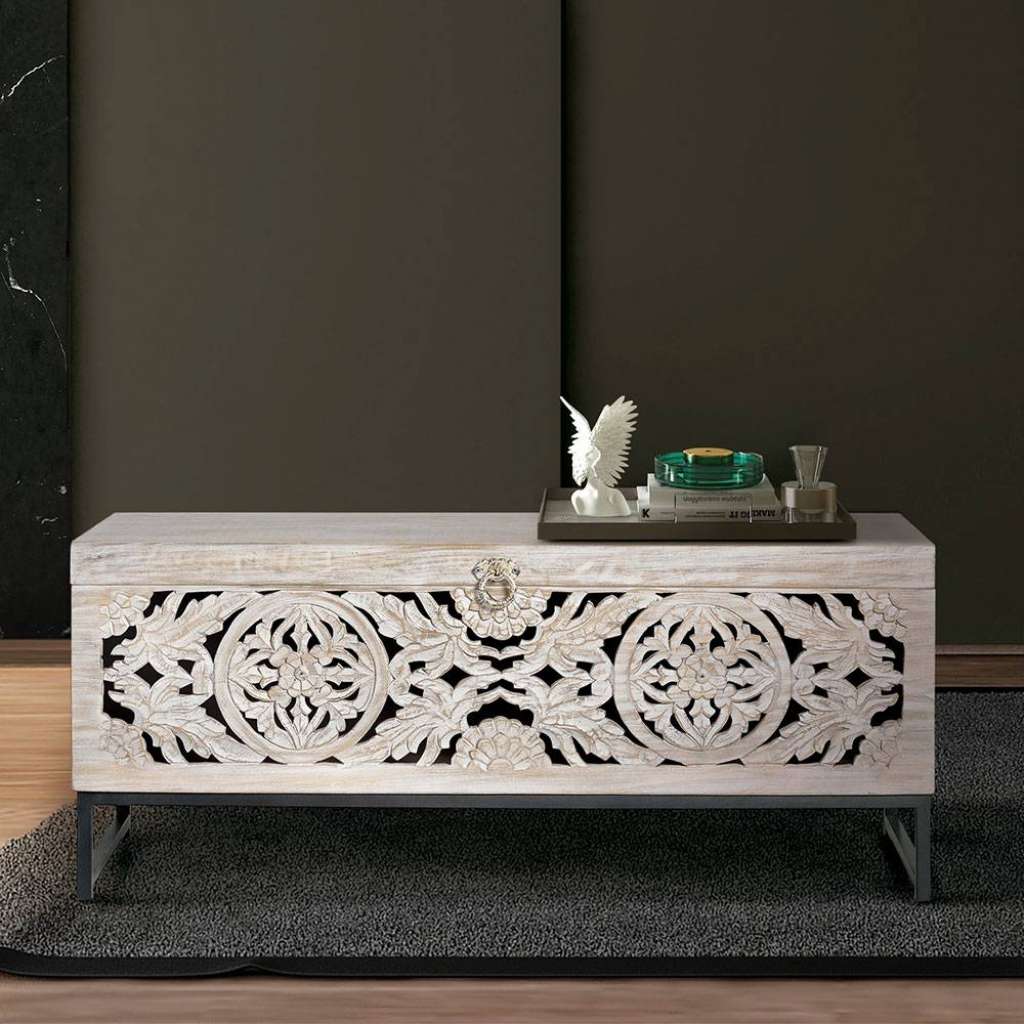 Holztisch Truhe im Vintage Look White Wash