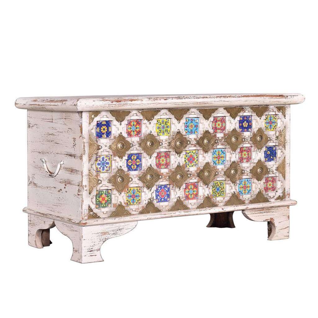 Holztruhe Truhe im Vintage Look mit Ornament Muster