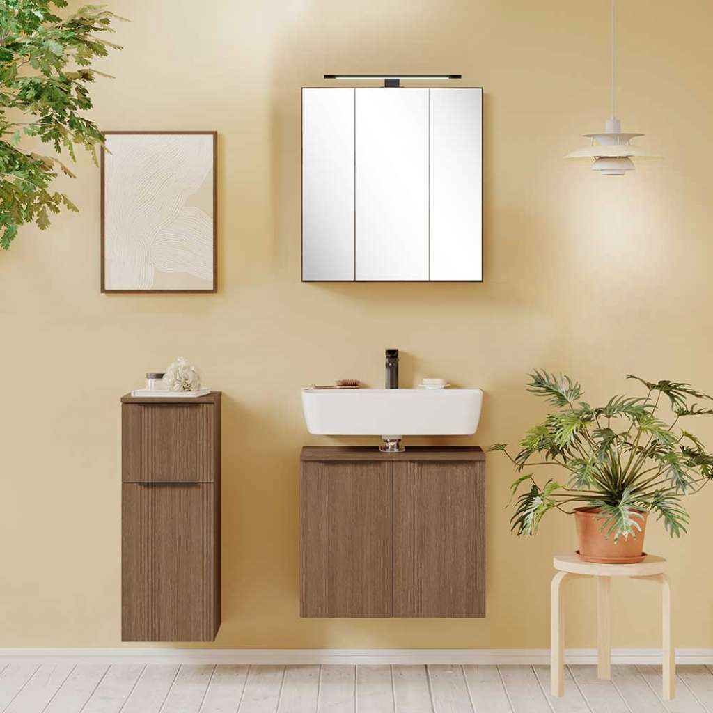 Badmöbelset Waschplatz Set aus Holzwerkstoff mit Metallgriffen (dreiteilig)