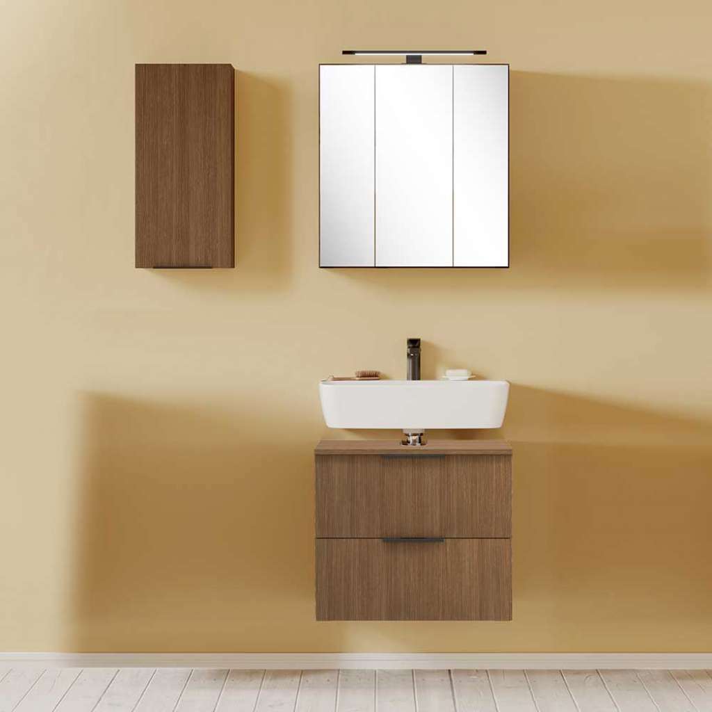 Badmöbelset Waschplatz Set aus Holzwerkstoff mit Metallgriffen (dreiteilig)