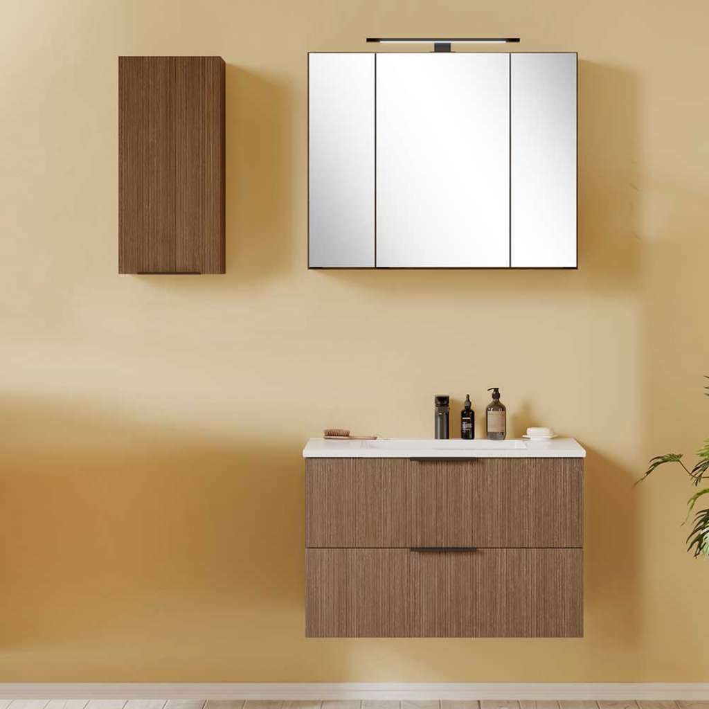 Badmöbelset Waschplatz Set in modernem Design mit Metallgriffen (dreiteilig)