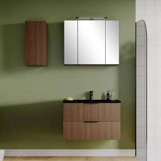Badmöbelset Badezimmermöbel Set mit Holzwerkstoff Oberfläche und Metallgriffen (dreiteilig)