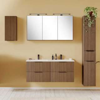 Badmöbel Set Badezimmermöbel Set mit LED Beleuchtung und Metallgriffen (vierteilig)