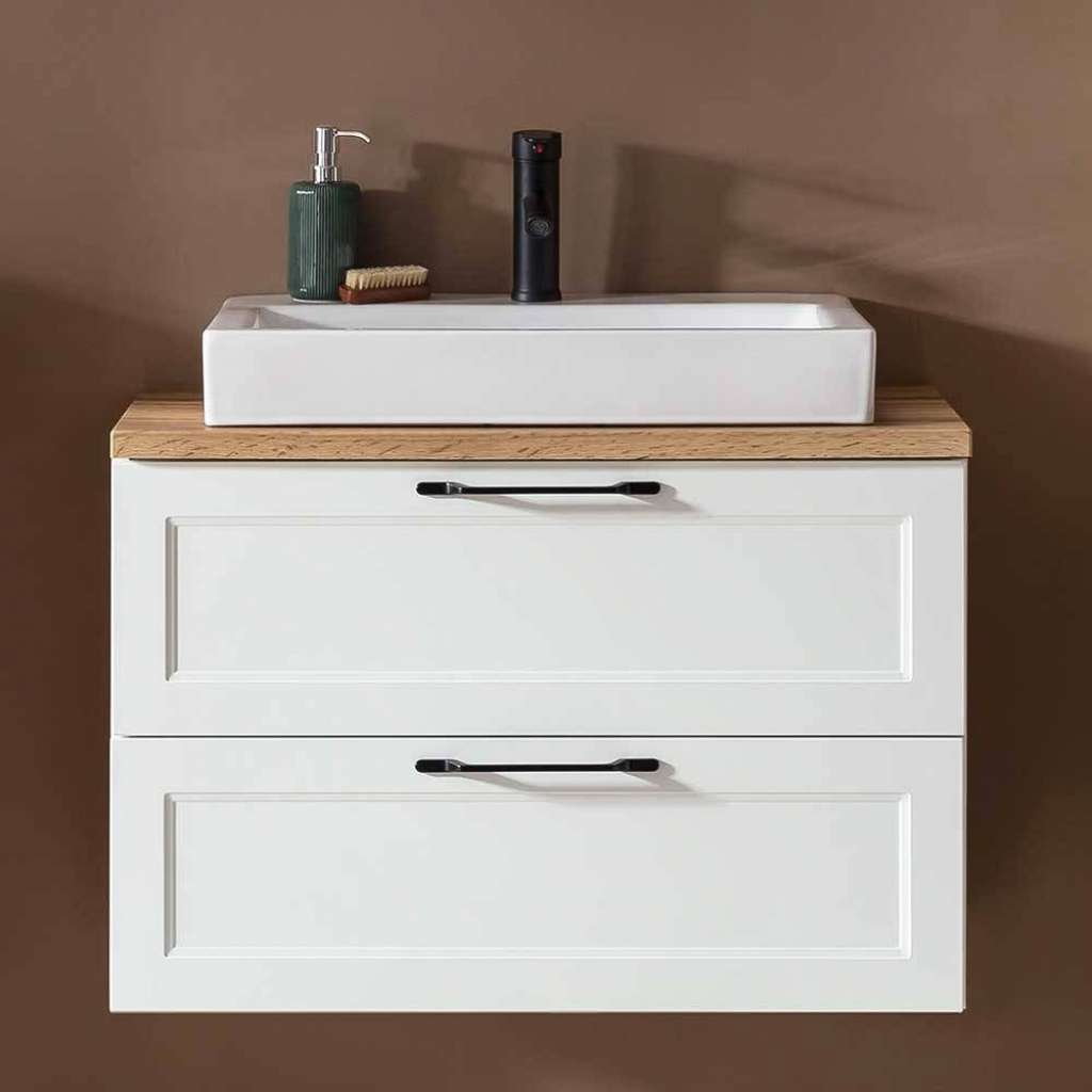 Waschbeckenunterschrank Waschtischschrank mit einem Aufsatzwaschbecken in Weiß