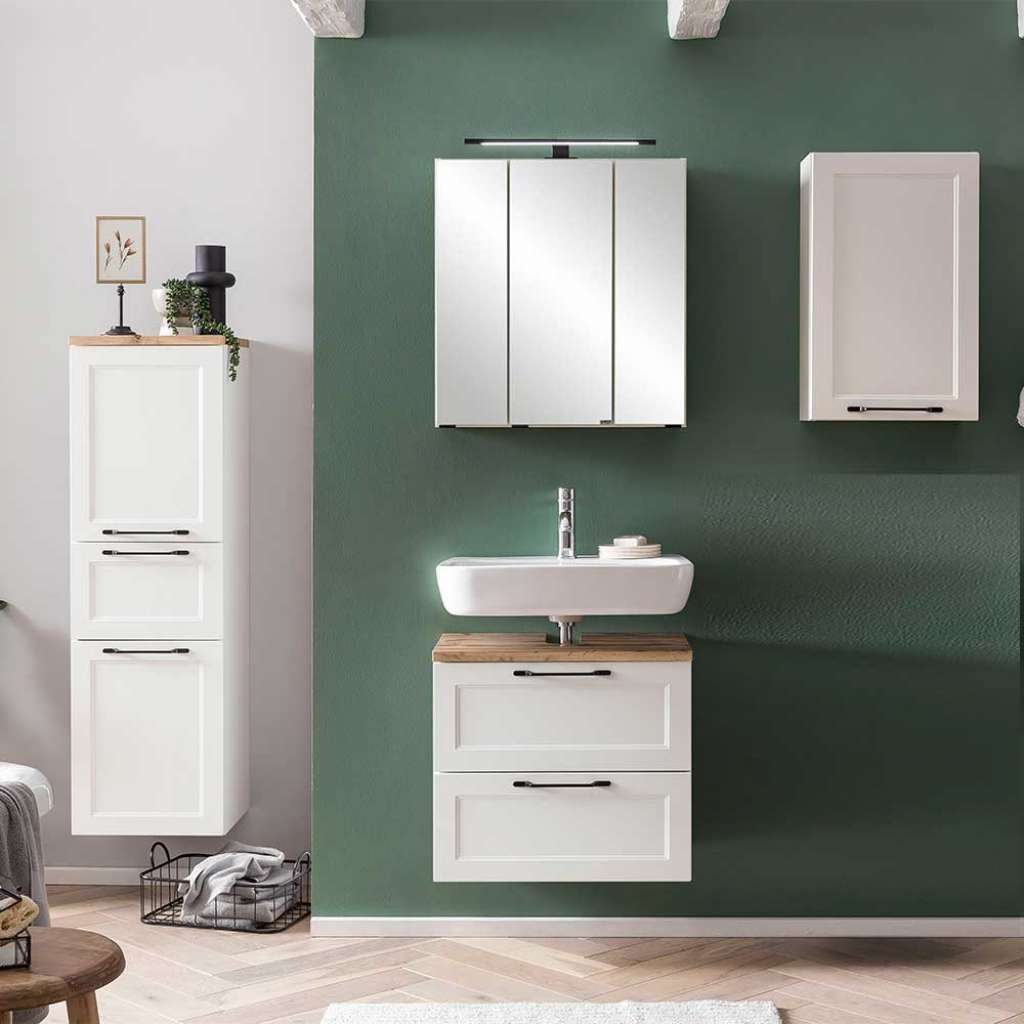 Waschplatz Set Badezimmerset melaminbeschichtet mit Metallgriffen (vierteilig)