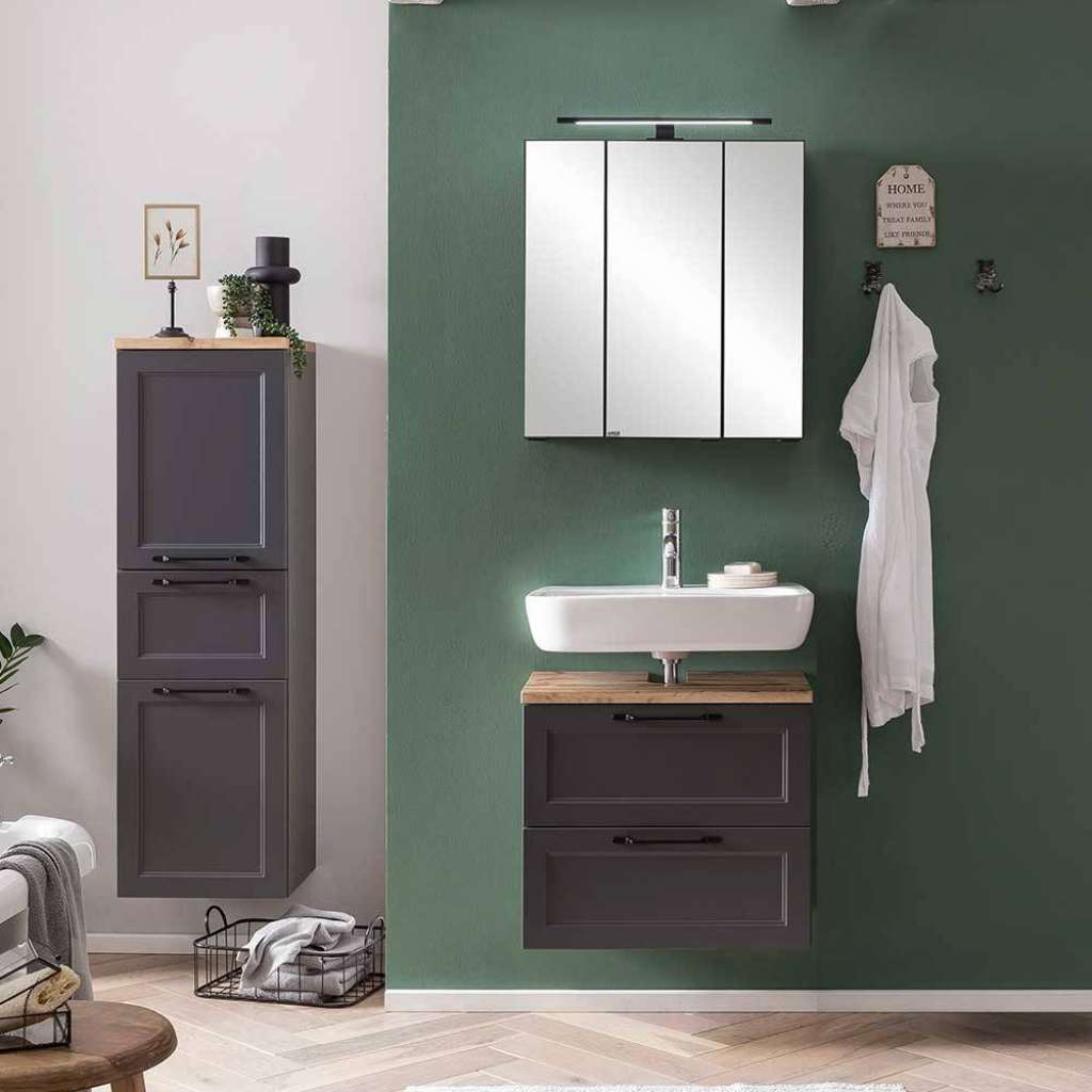 Waschplatz Set Badmöbelkomplettset im Landhausstil mit Metallgriffen (dreiteilig)