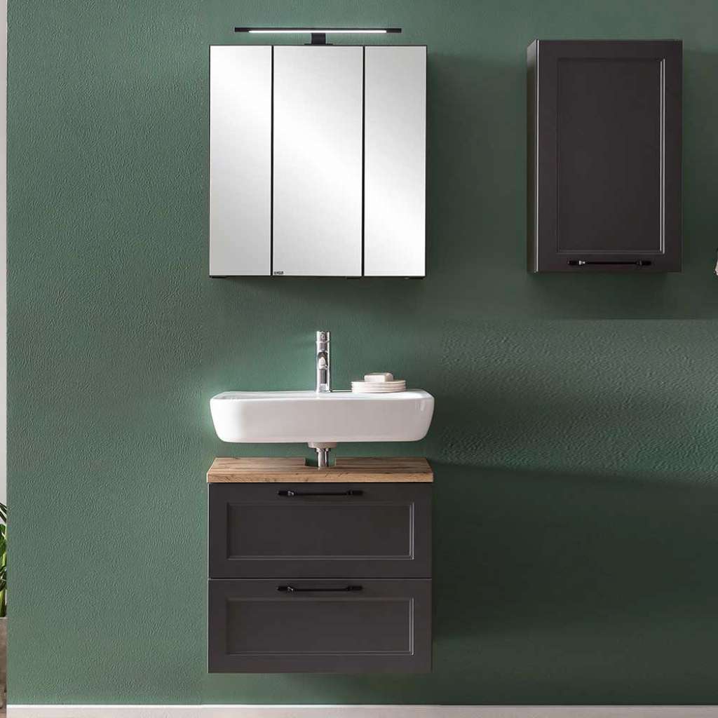Badmöbel Set Waschplatz Set im Landhausstil mit Metallgriffen (dreiteilig)
