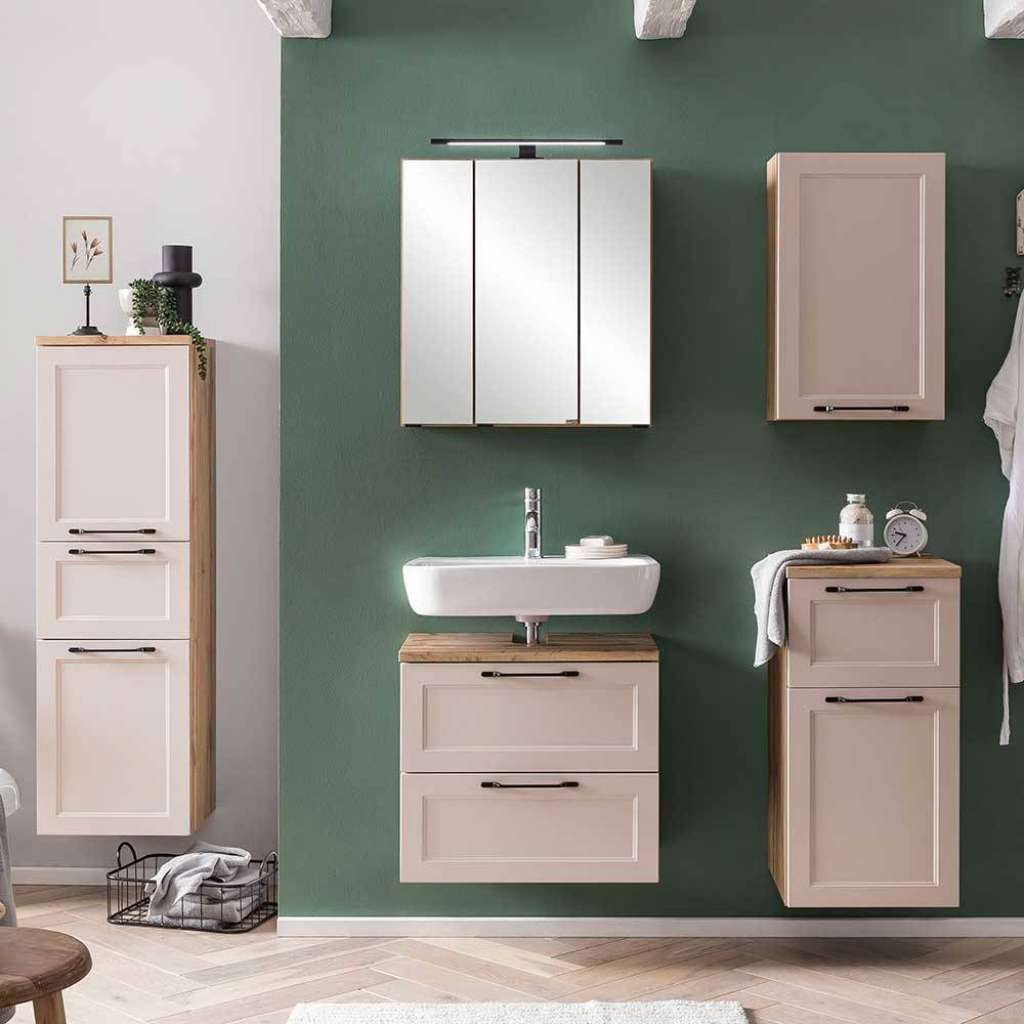 Badmöbelset Badezimmermöbelset mit Holzwerkstoff Oberfläche und Metallgriffen (fünfteilig)