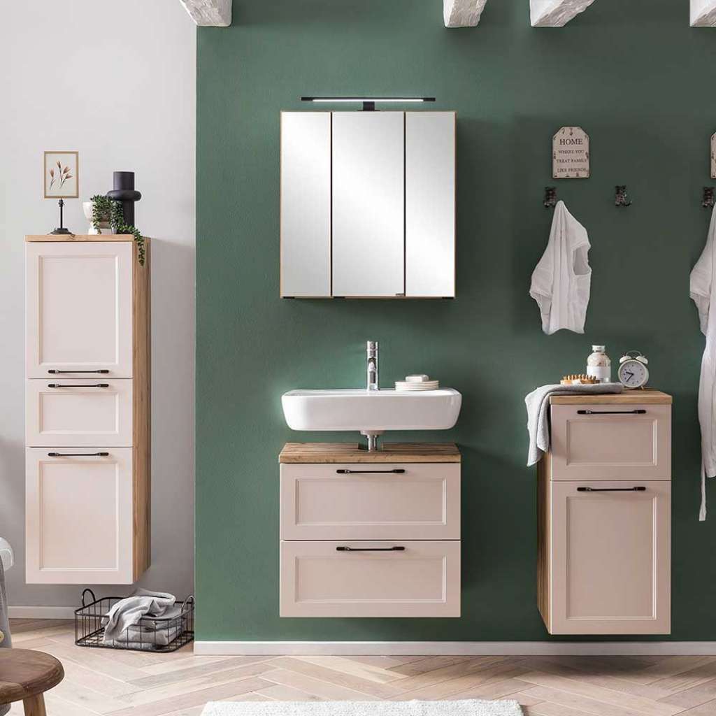 Badmöbel Set Badmöbelset im Landhausstil mit Kassetten Optik Front (vierteilig)