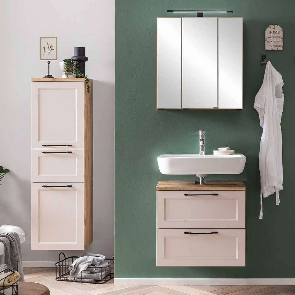 Badmöbel Set Badmöbelset im Landhausstil mit Metallgriffen (dreiteilig)