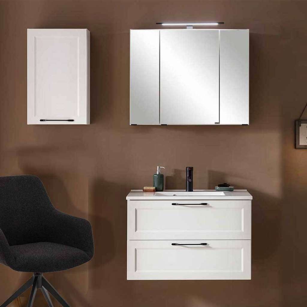 Badmöbel Set Badezimmermöbel mit LED Beleuchtung und Metallgriffen (dreiteilig)