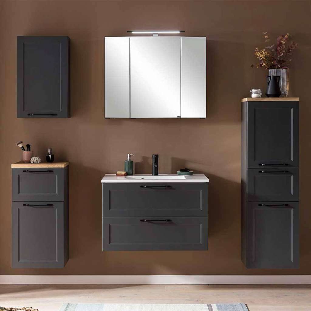 Badezimmermöbelset Badmöbelset im Landhausstil mit Metallgriffen (fünfteilig)